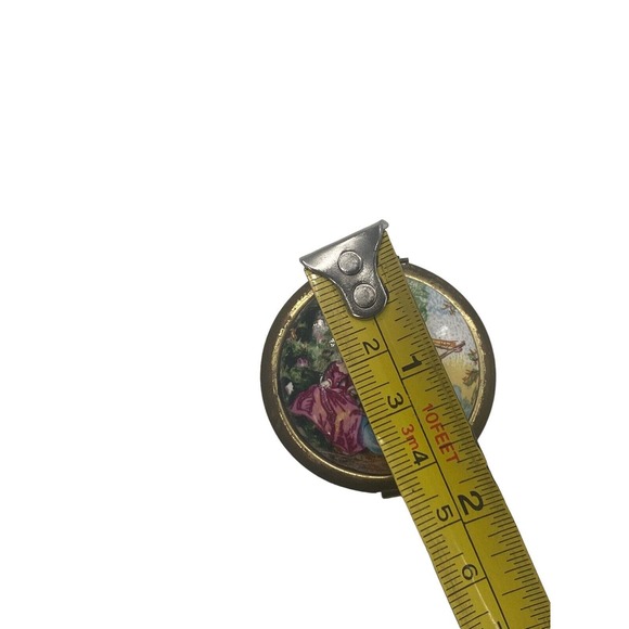 Pill Box Art Victorian Courting Couple Gold Tone Hinged Lid Vtg Japan 1 1/2"L - Picture 5 of 9